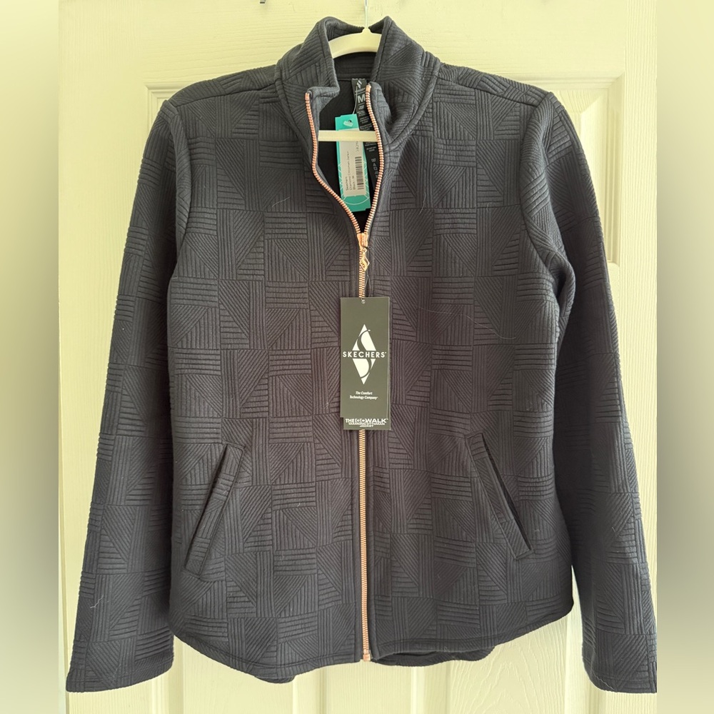 Skechers Women's Charcoal Geometric Textured Zip Jacket